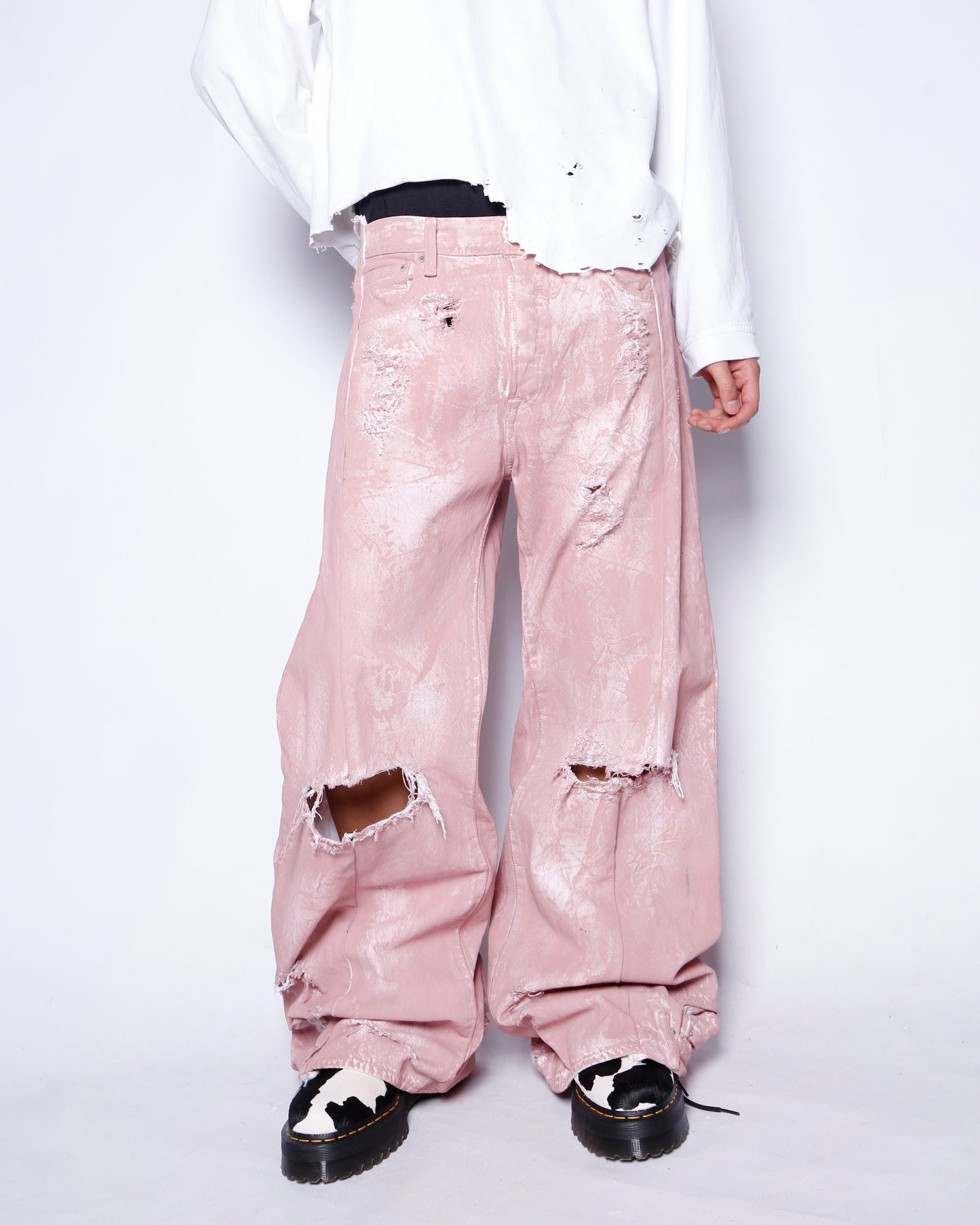 *one-off broken upside down jeans: model- dust pink