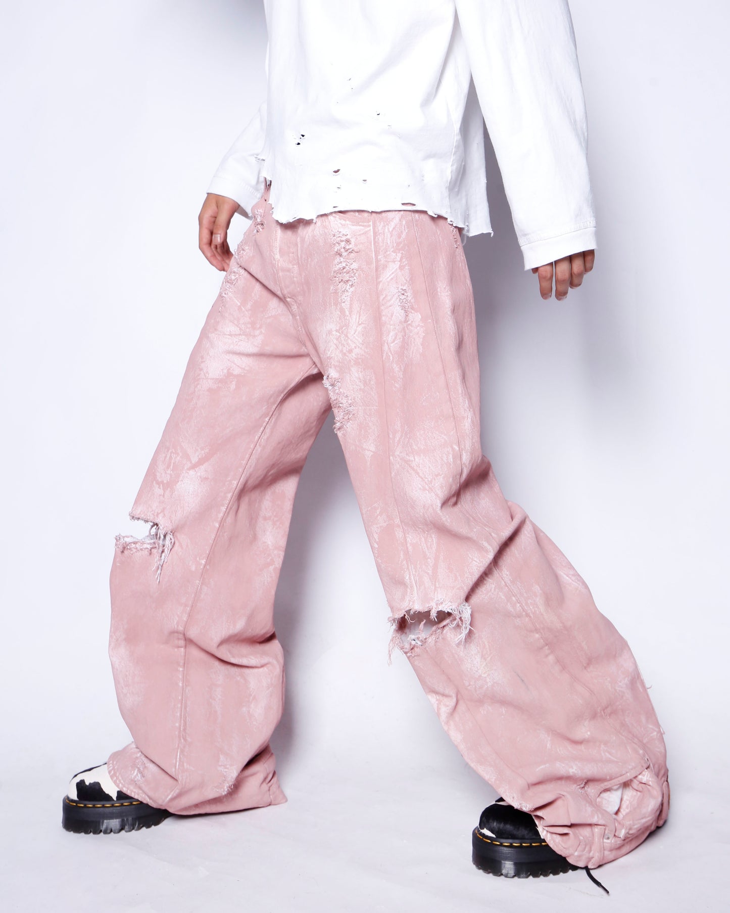 *one-off broken upside down jeans: model- dust pink
