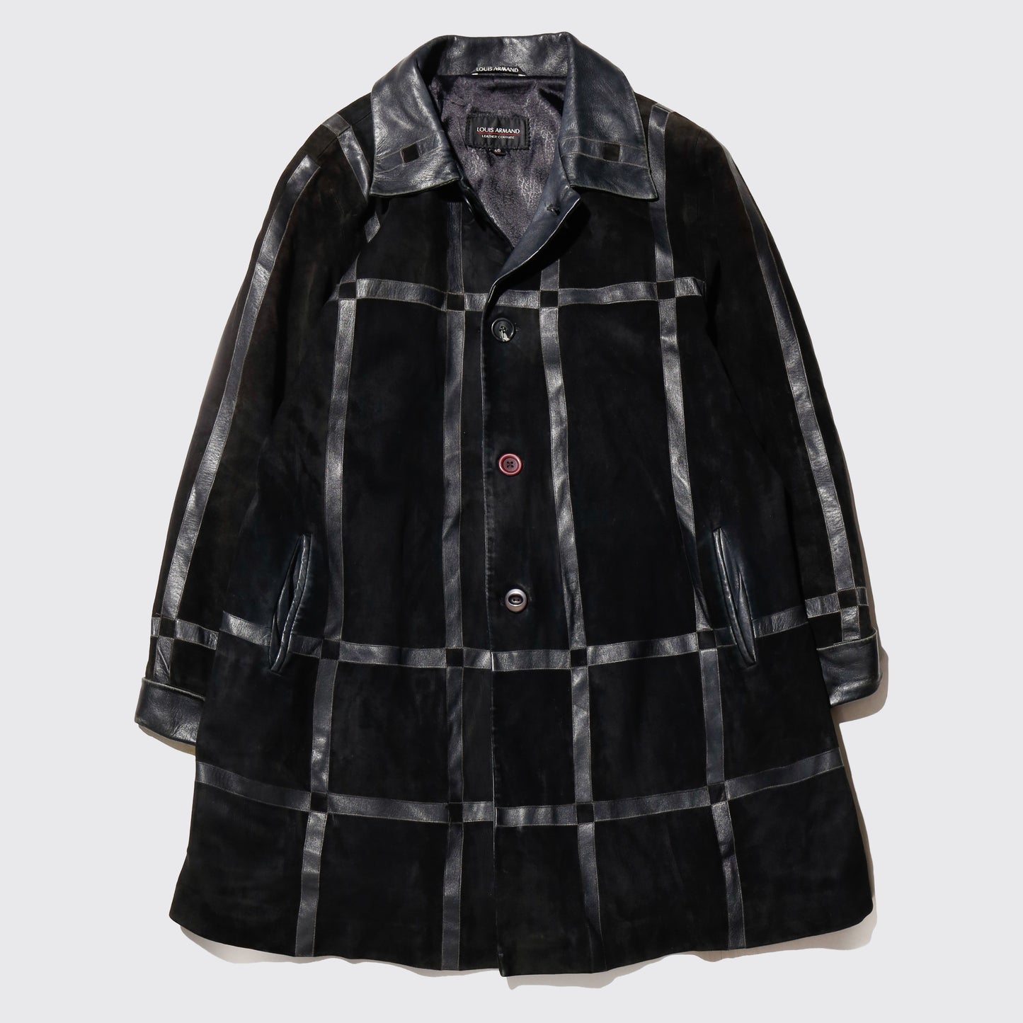 vintage euro louis armand grid leather coat