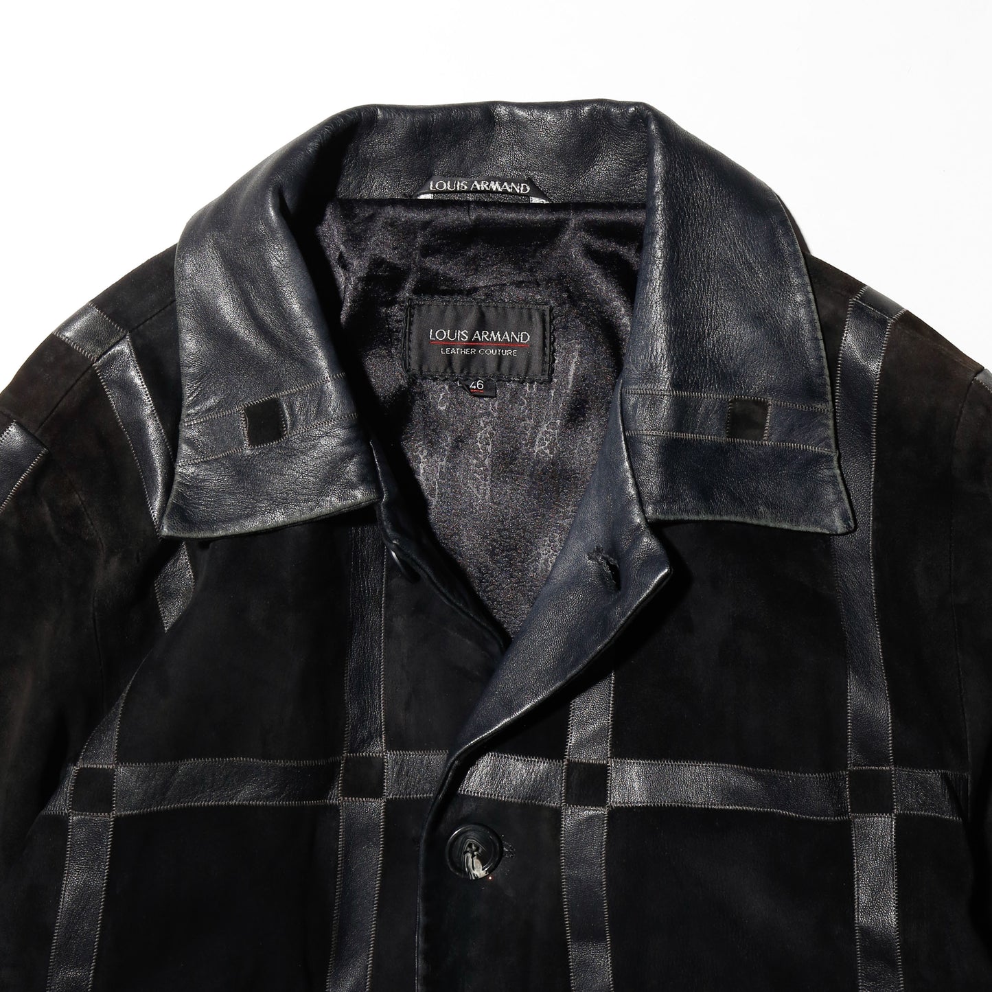 vintage euro louis armand grid leather coat