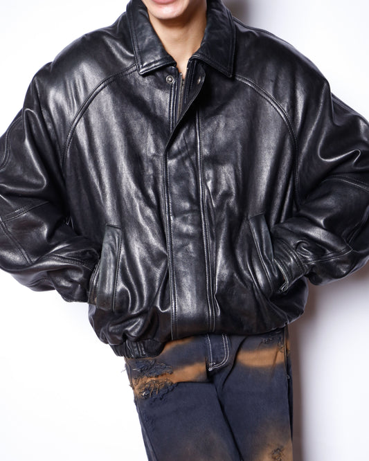 Vintage wide aviator leather jacket by Reese Ishikawa