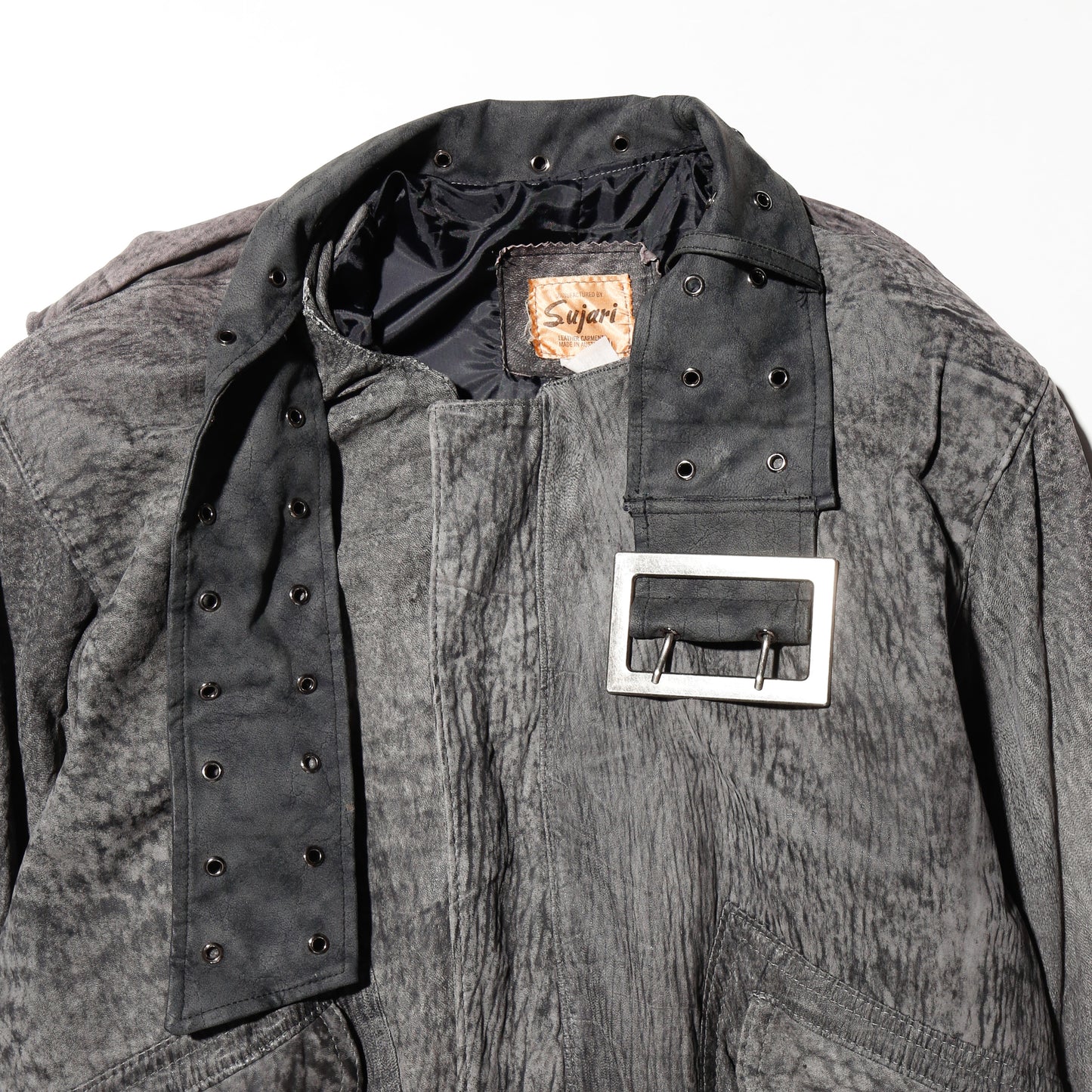 *one-off buckle collar aviator leather jacket