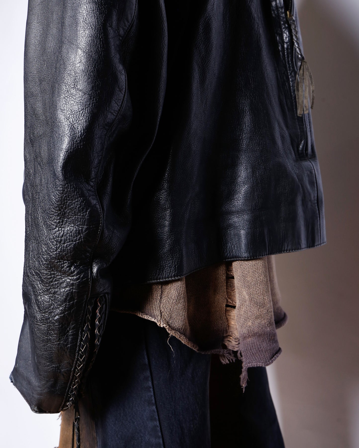 vintage braids motorcycle leather jacket, detachable sleeve