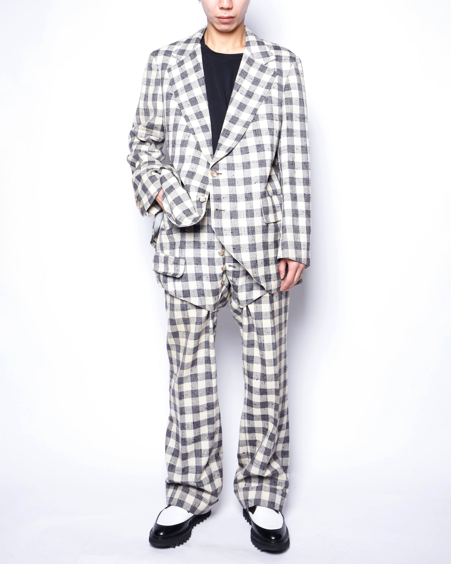 vintage 70's block check layered flare set up