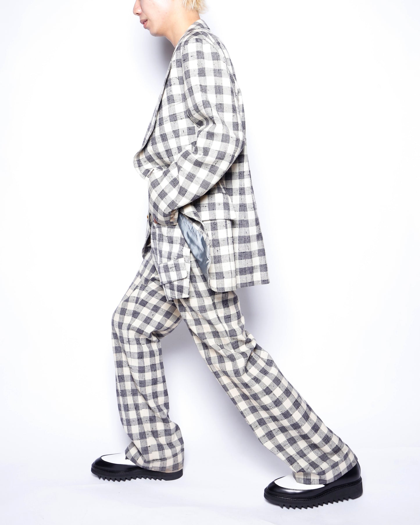 vintage 70's block check layered flare set up