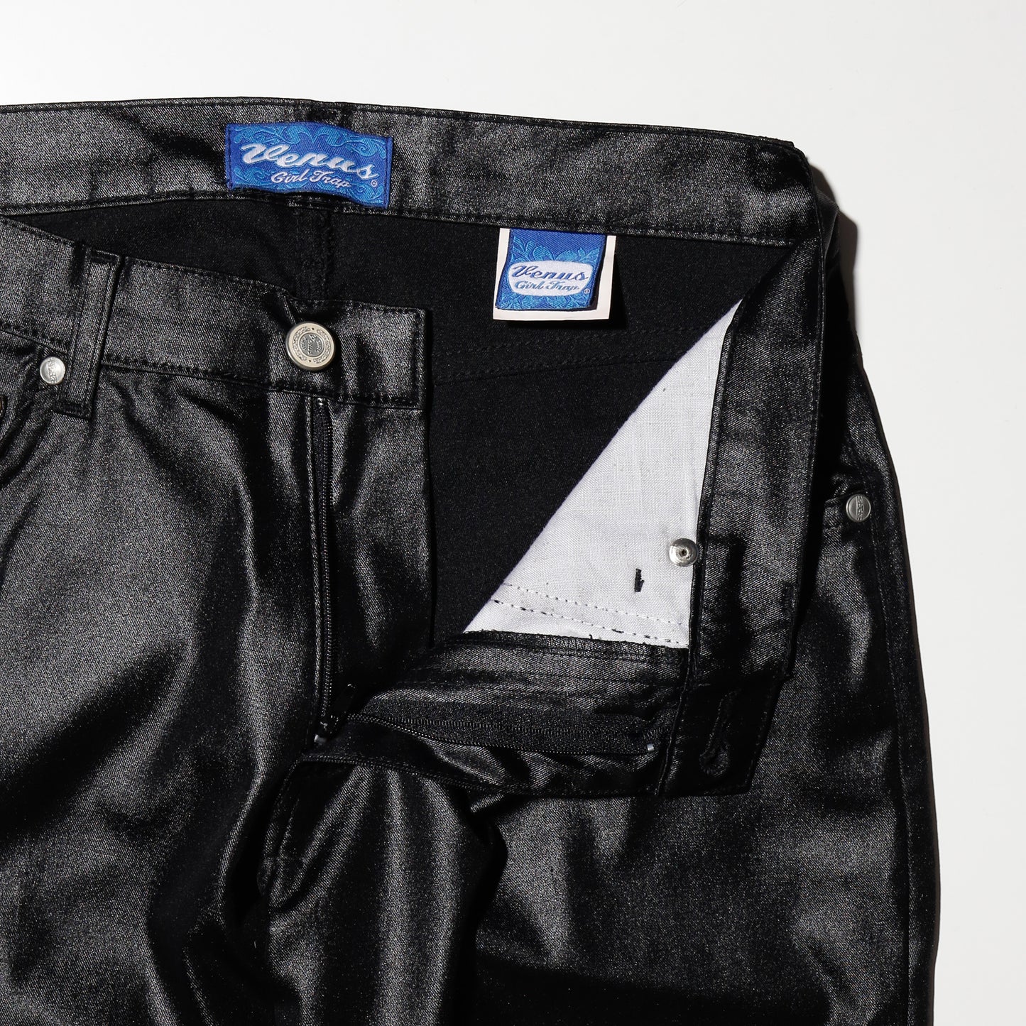 vintage coating stretch flare trousers