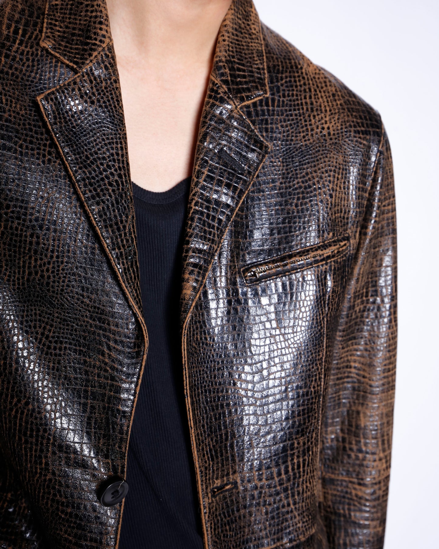 vintage 90's yoshiyuki konishi croc pattern leather tailored jacket