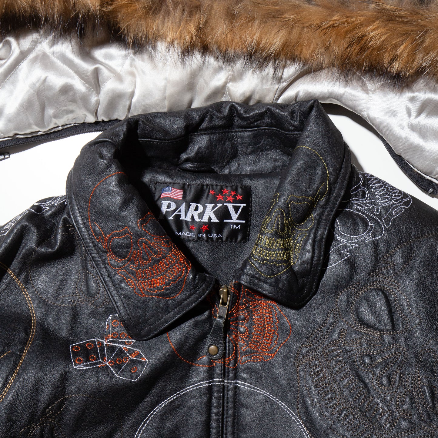 vintage skull loose leather jacket , detachable hoodie