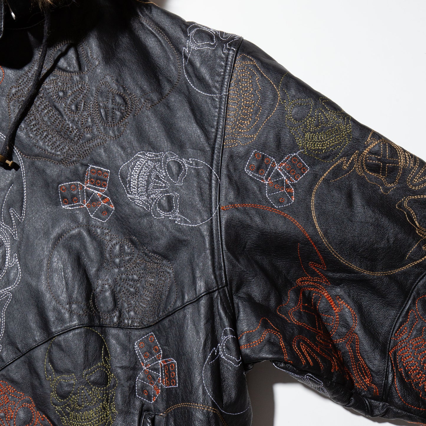 vintage skull loose leather jacket , detachable hoodie