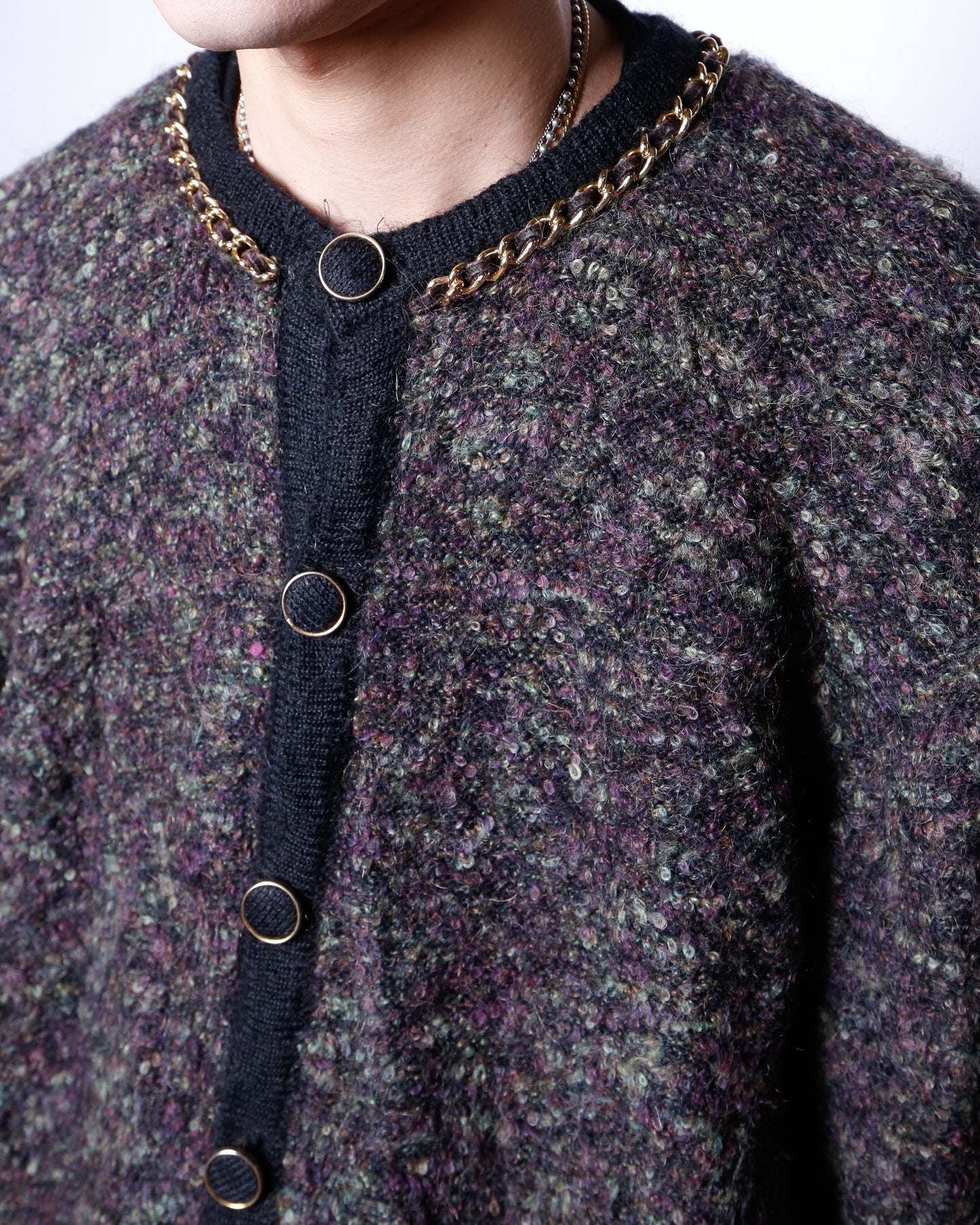 vintage chain piping boucle cardigan