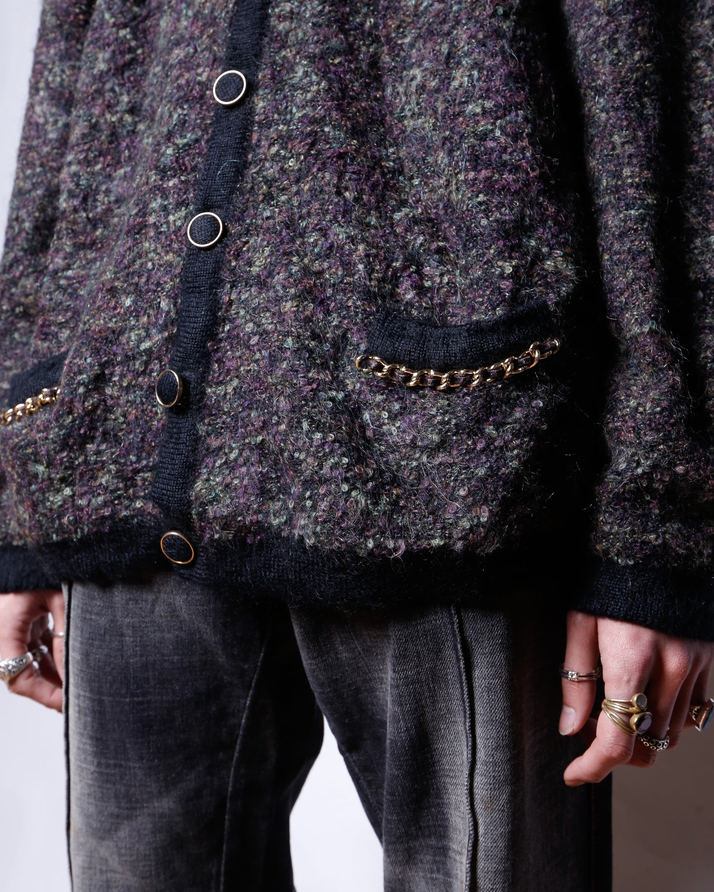 vintage chain piping boucle cardigan