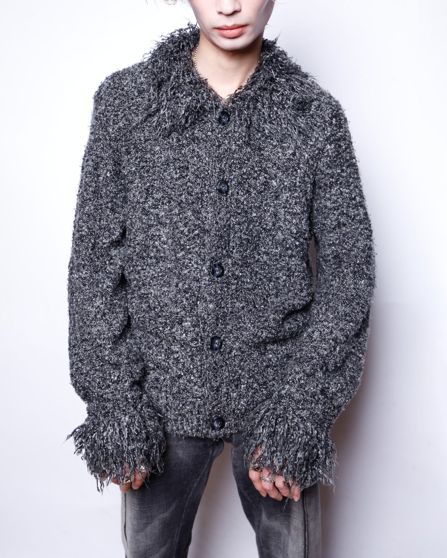 vintage fuzzy collar frost knit jacket