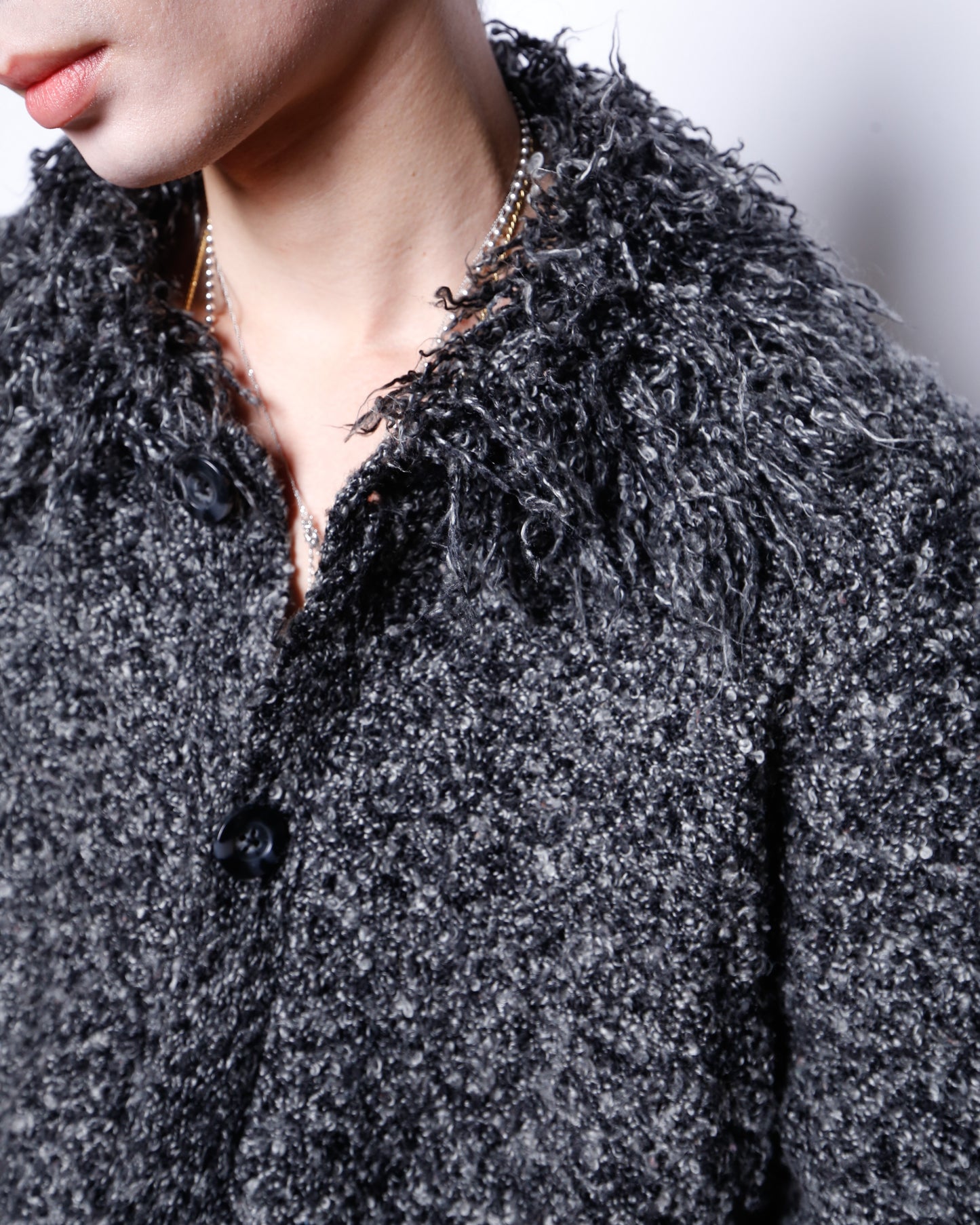 vintage fuzzy collar frost knit jacket