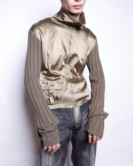 vintage euro satin combi knit jacket