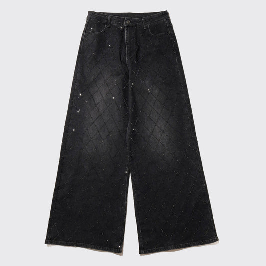 vintage shinny dia quilt baggy jeans