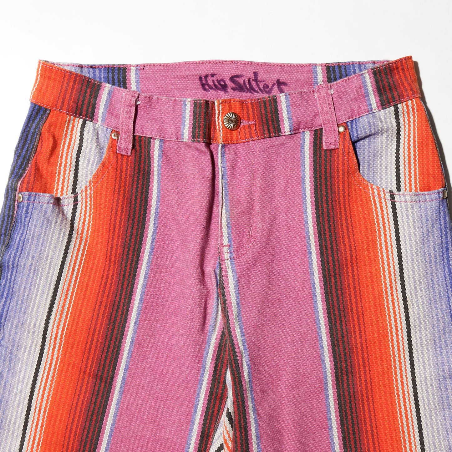 vintage low rise serape stripe mega flare trousers