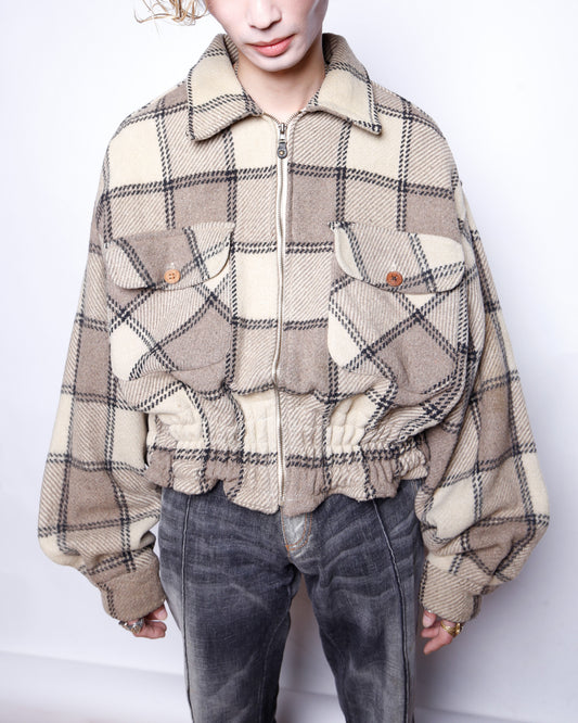 *one-off ribbed check wool jacket