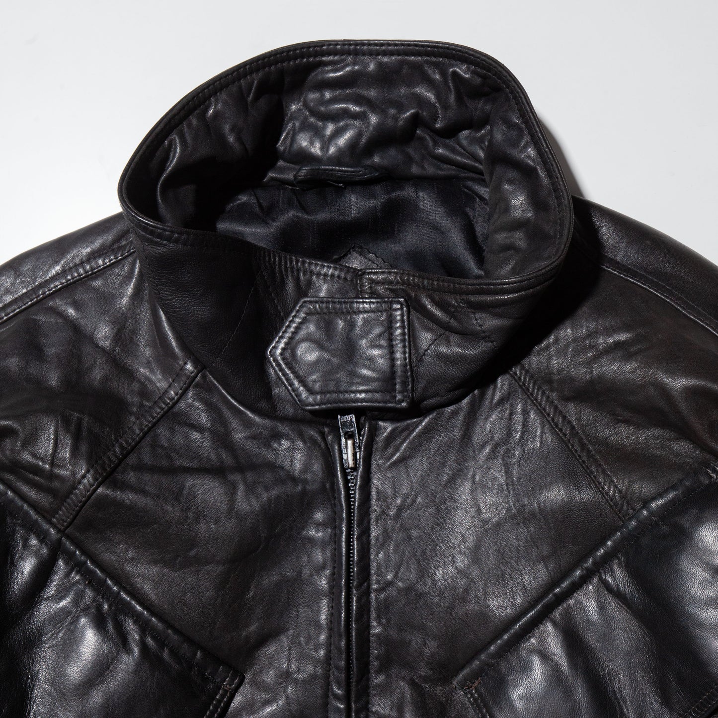 vintage big pocket loose leather jacket