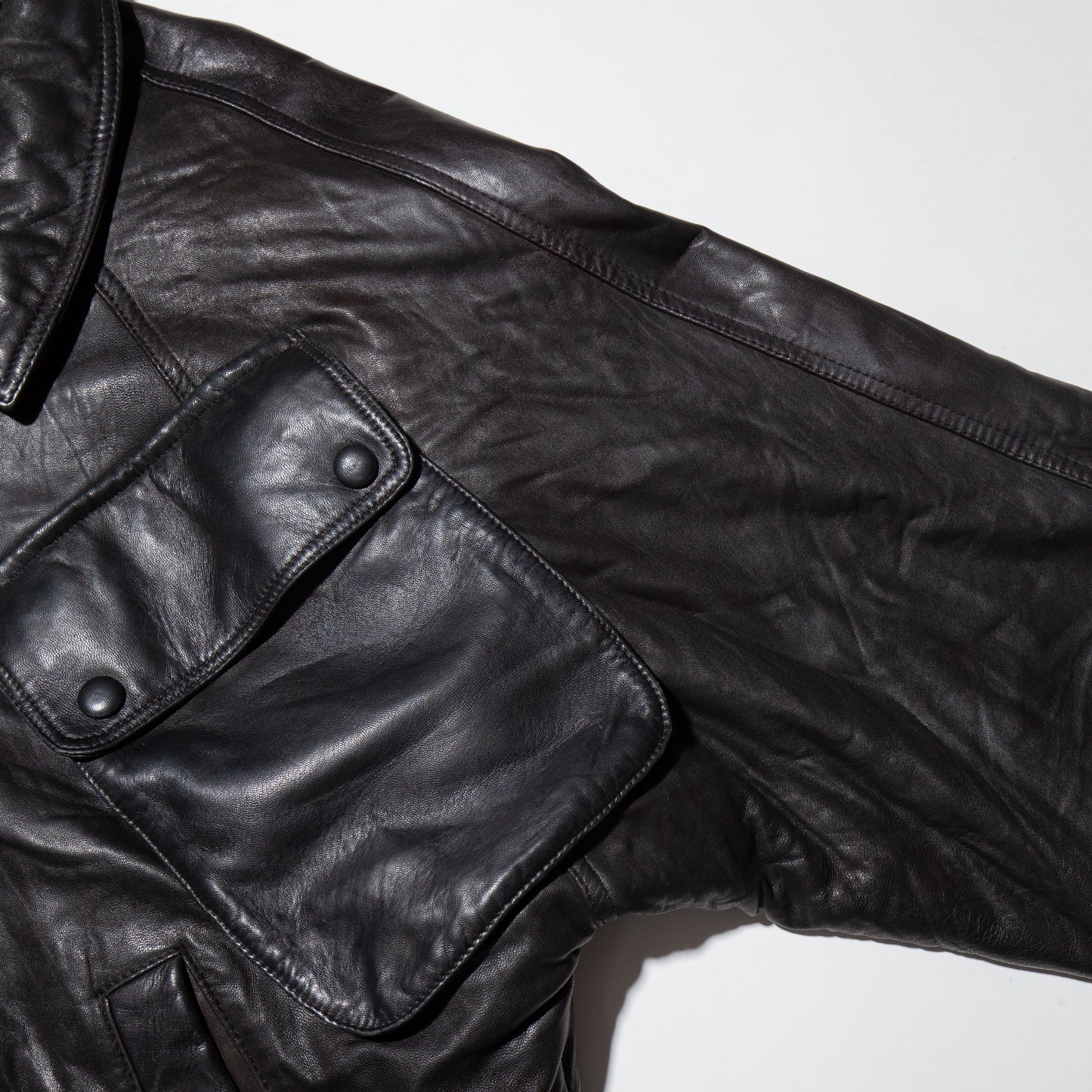 vintage big pocket loose leather jacket