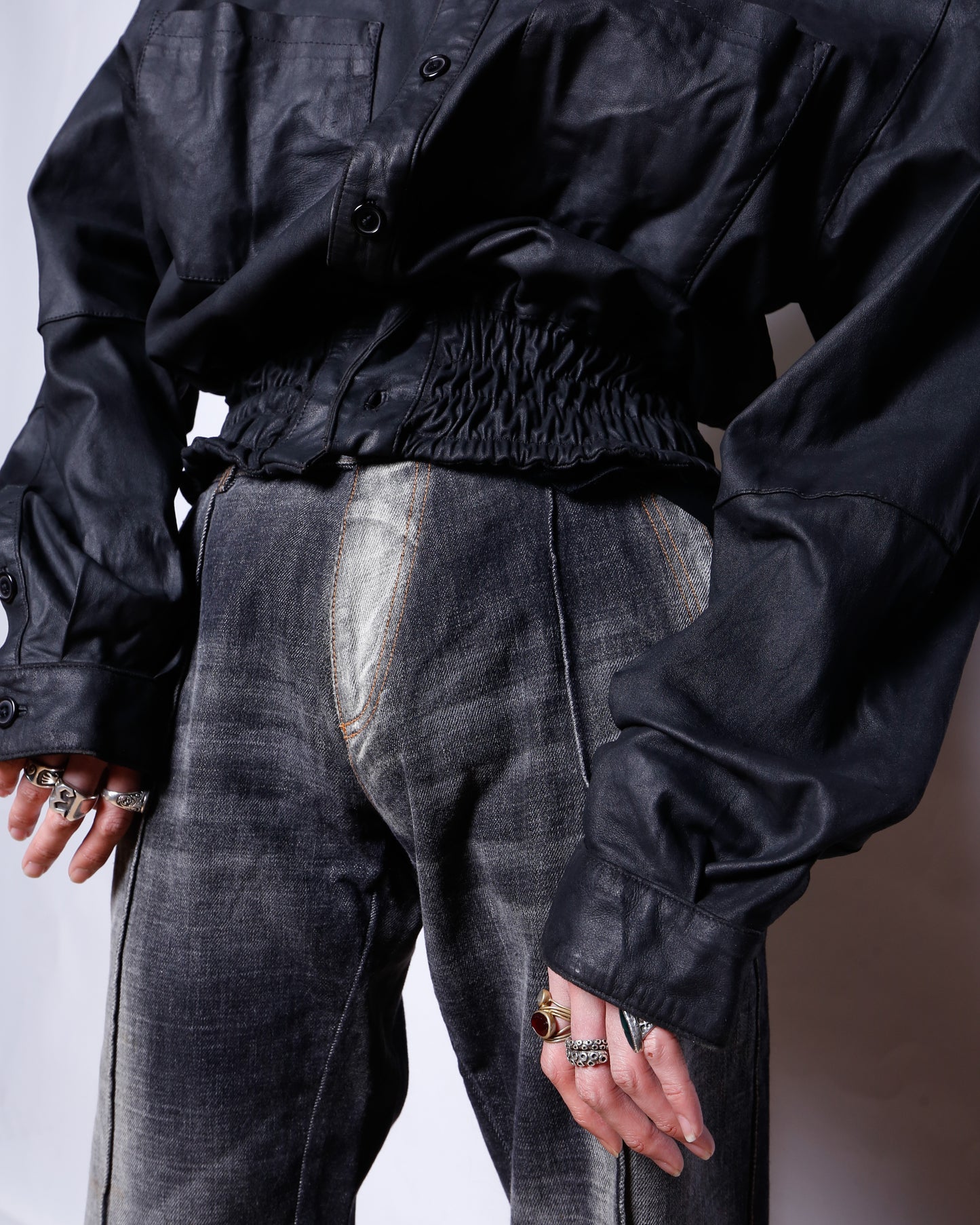 *one-off ribbed leather shirt