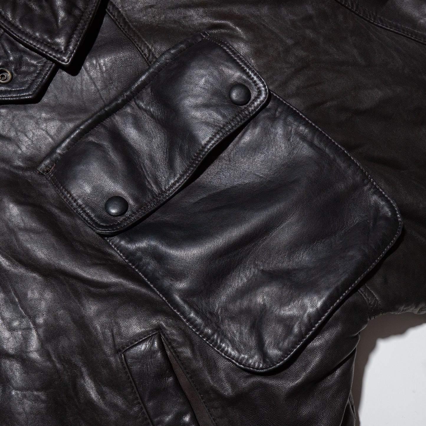 vintage big pocket loose leather jacket