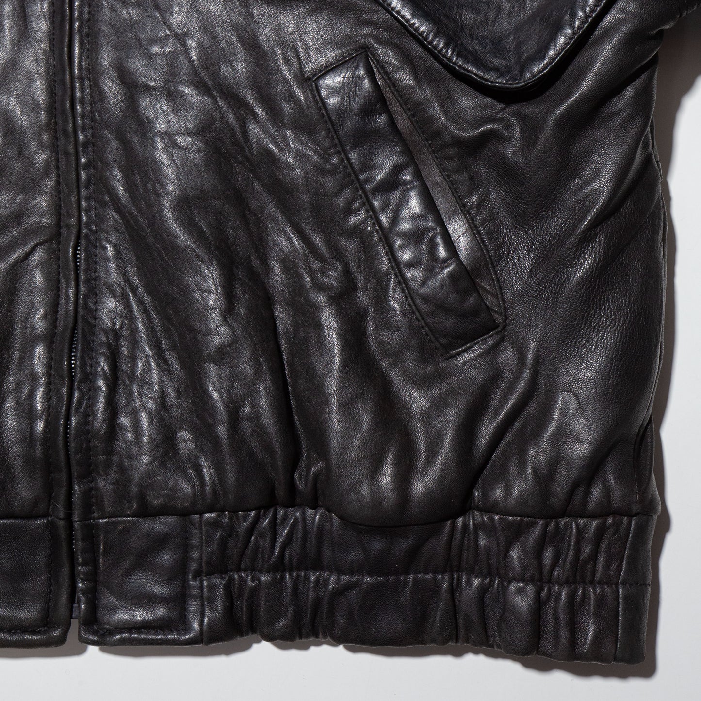 vintage big pocket loose leather jacket