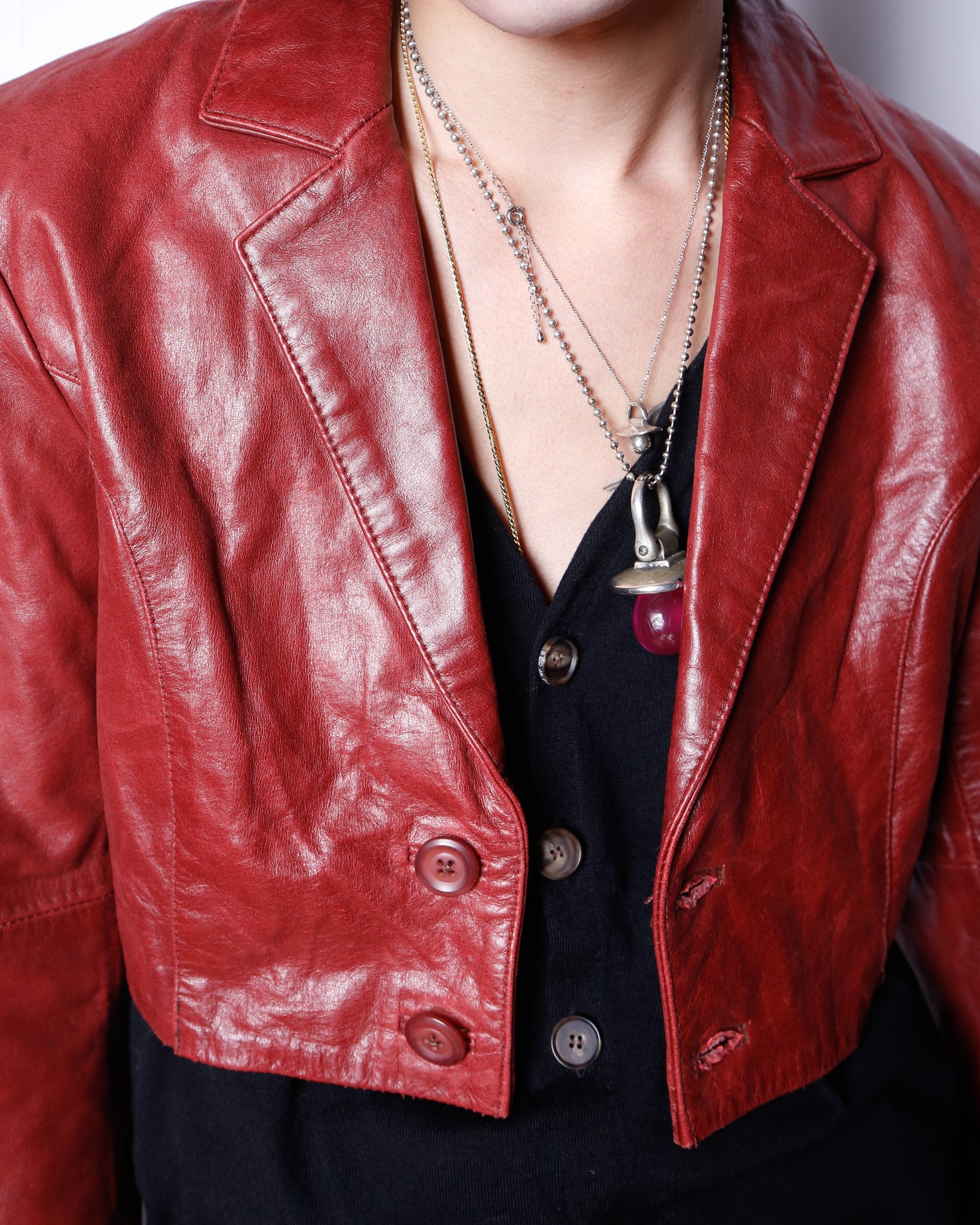 vintage cropped crimson leather jacket