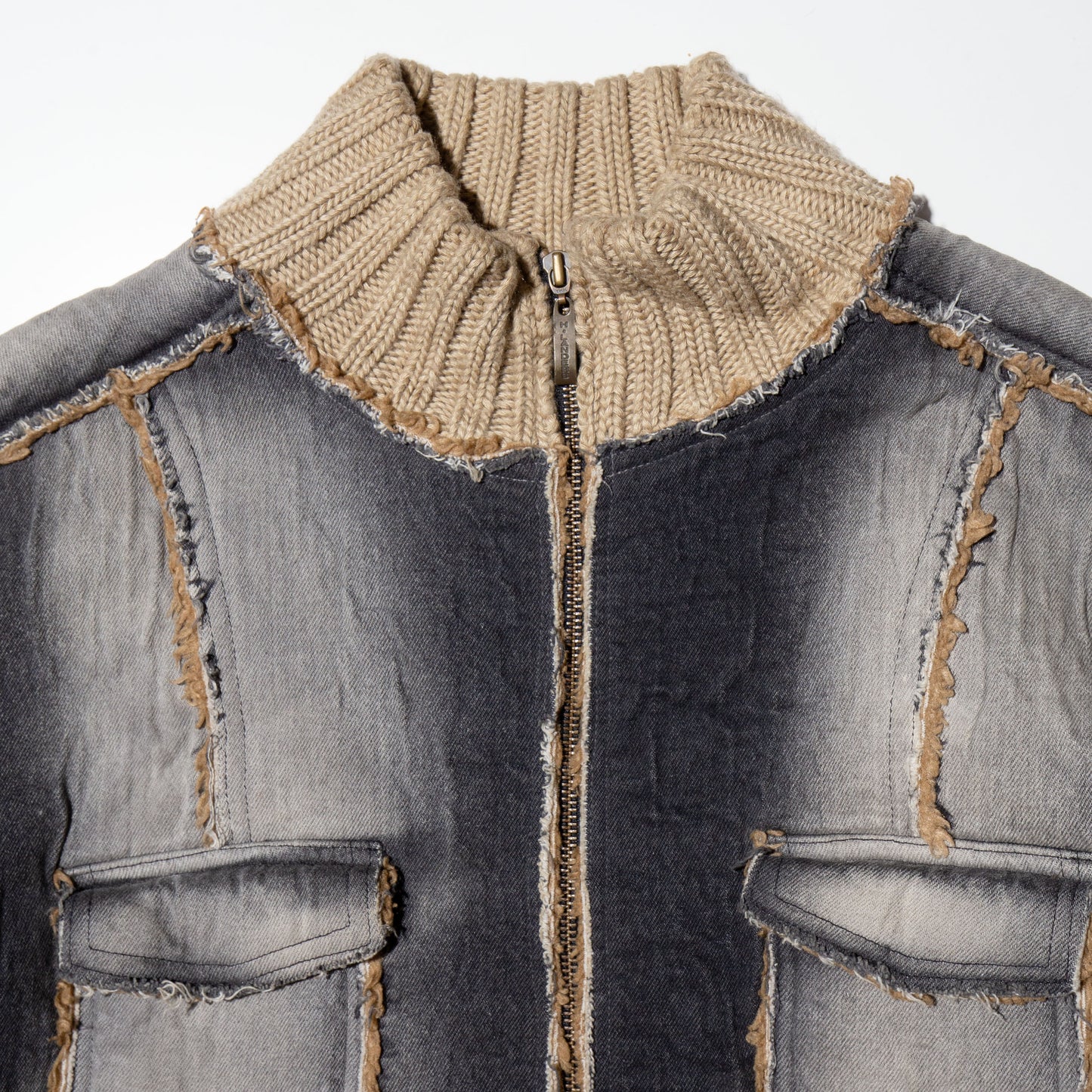 vintage faded denim combi knit jacket