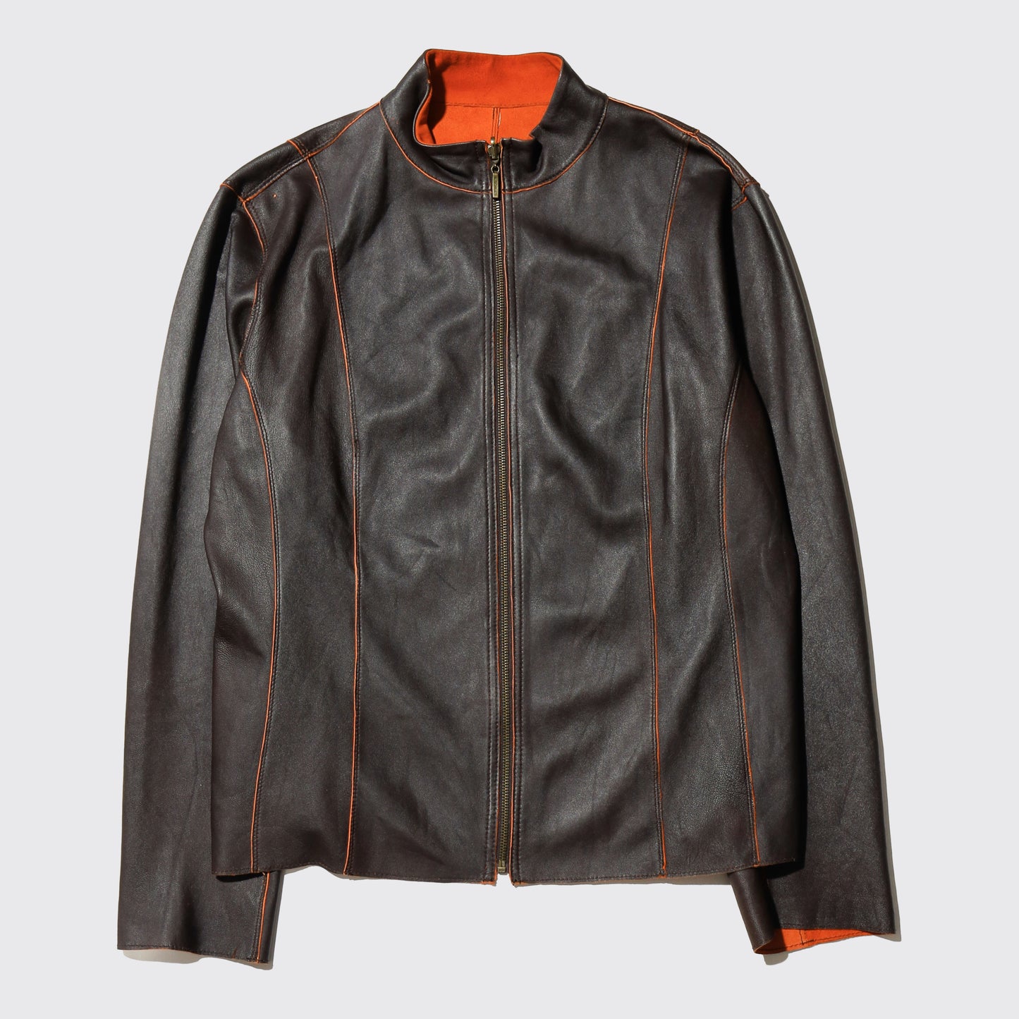 vintage chico's persimmon leather jacket , *reversible
