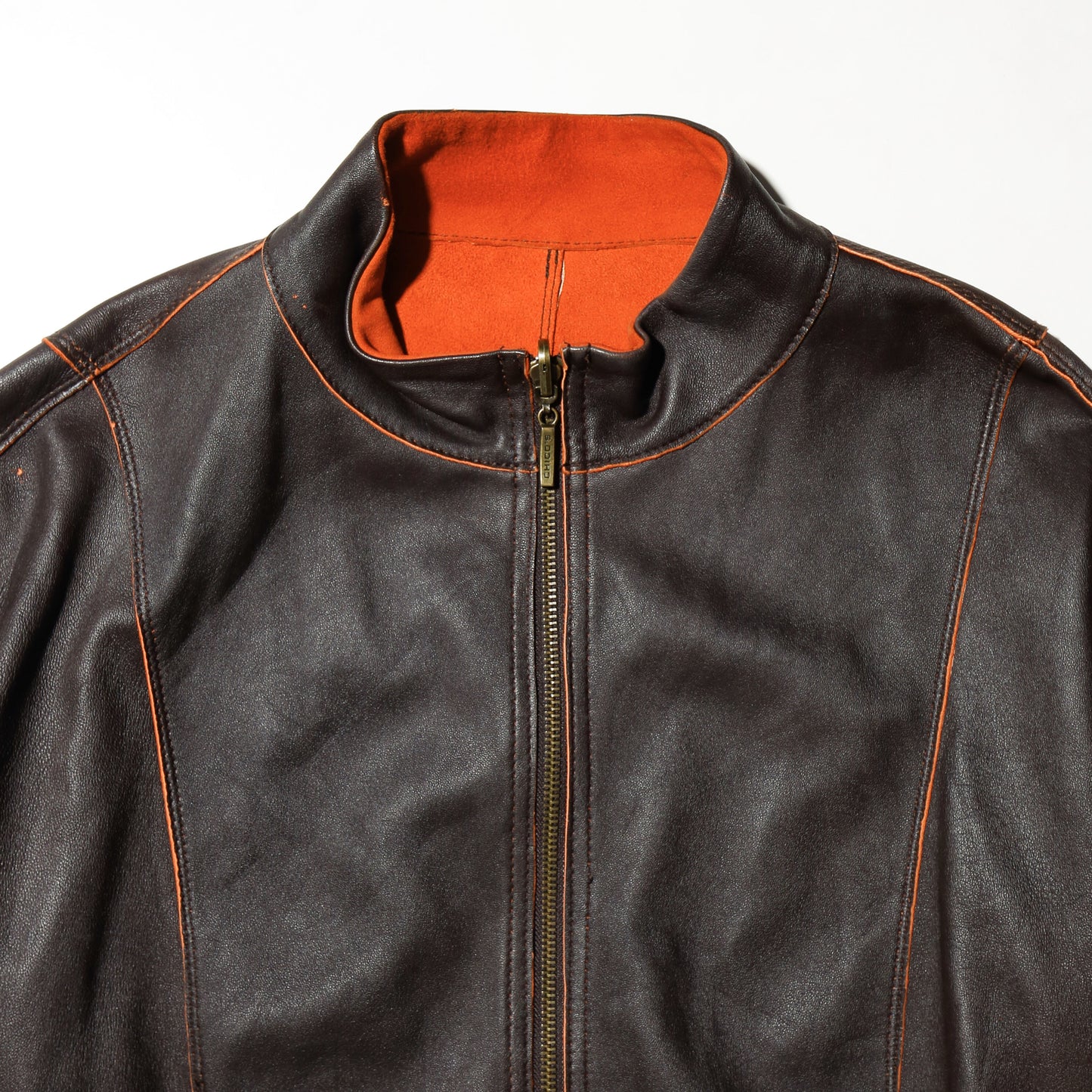 vintage chico's persimmon leather jacket , *reversible