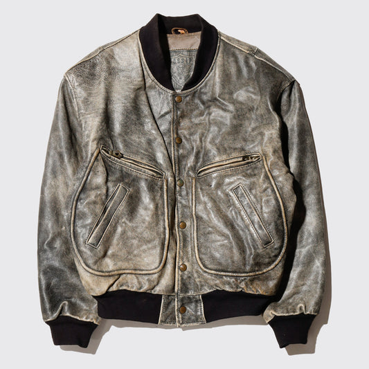 vintage faded leather bomber jacket