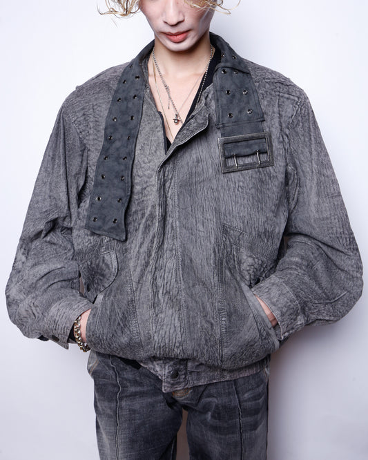 *one-off buckle collar aviator leather jacket