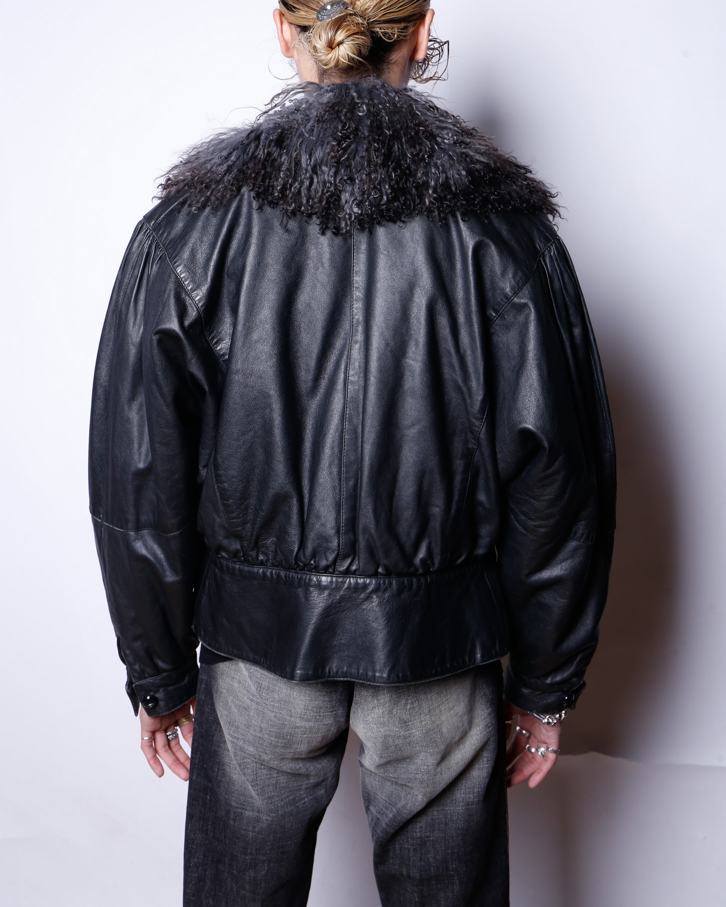 vintage euro cropped fur collar leather jacket