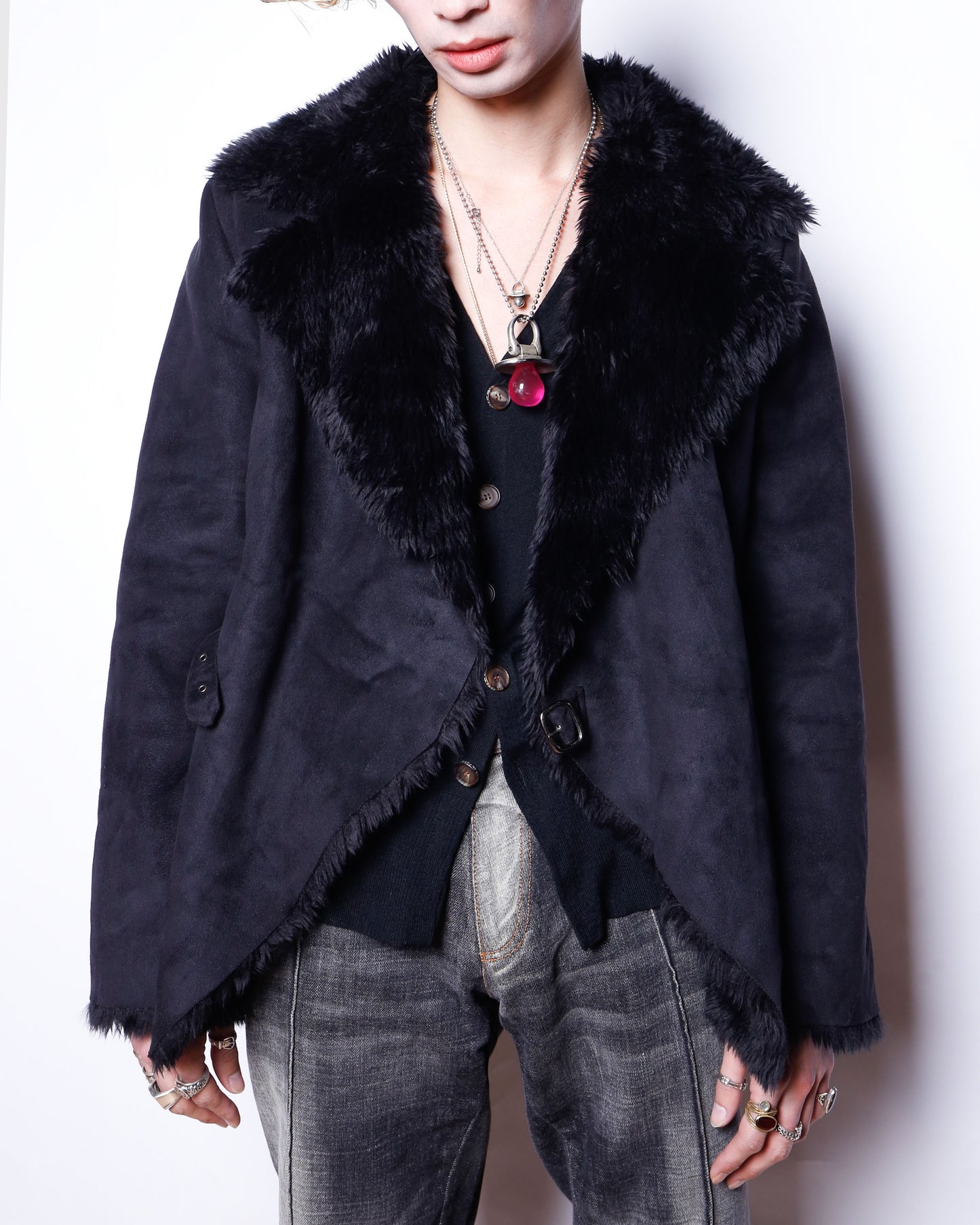 vintage belted faux fur jacket