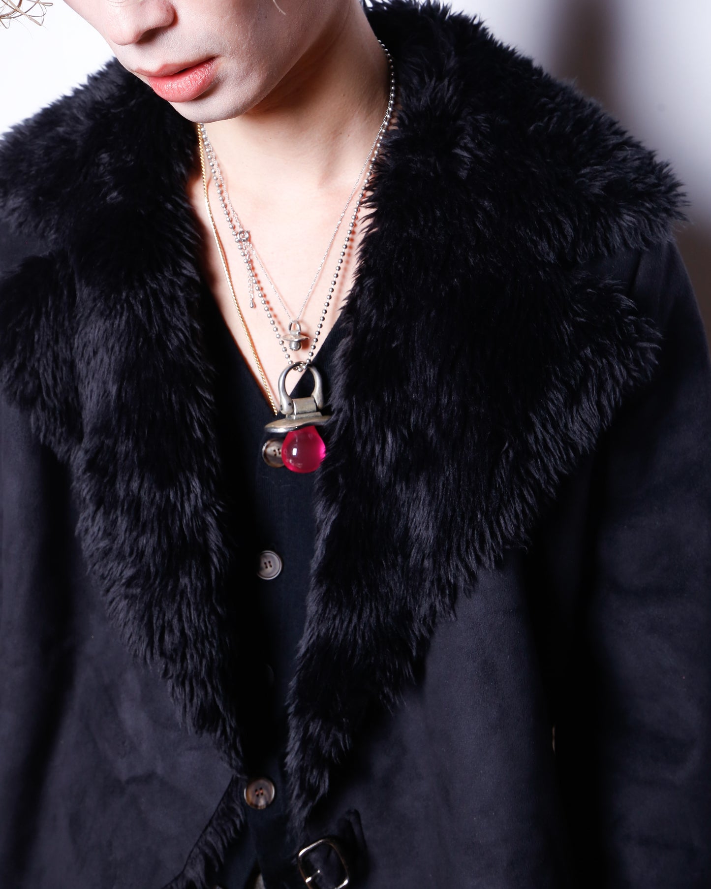 vintage belted faux fur jacket