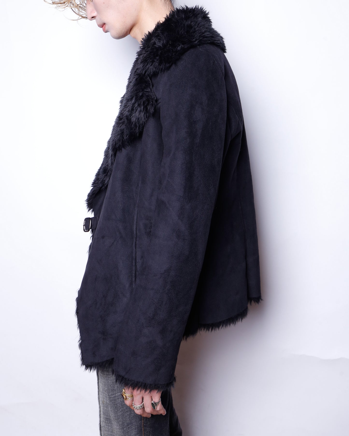 vintage belted faux fur jacket