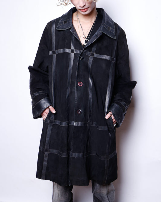 vintage euro louis armand grid leather coat