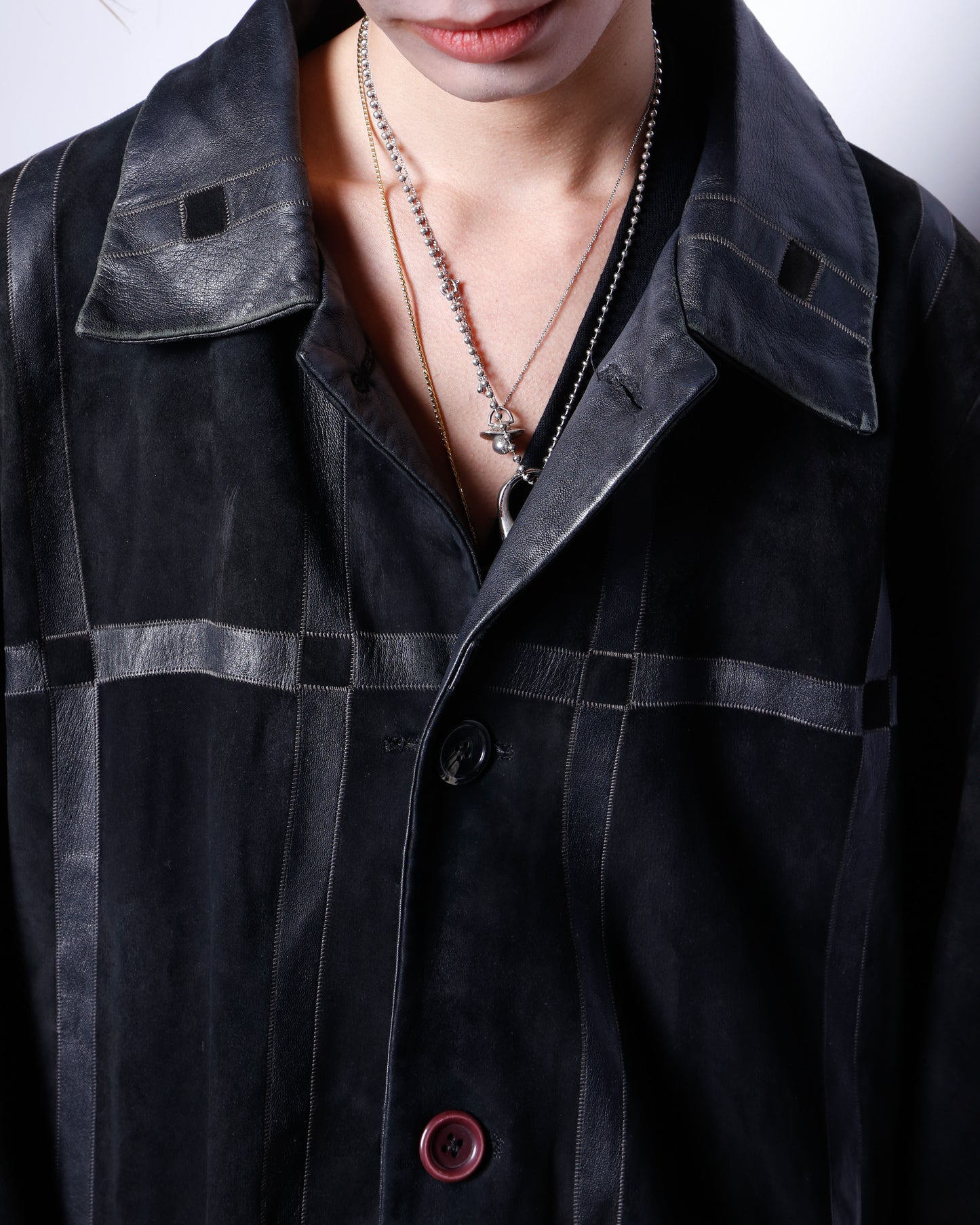 vintage euro louis armand grid leather coat