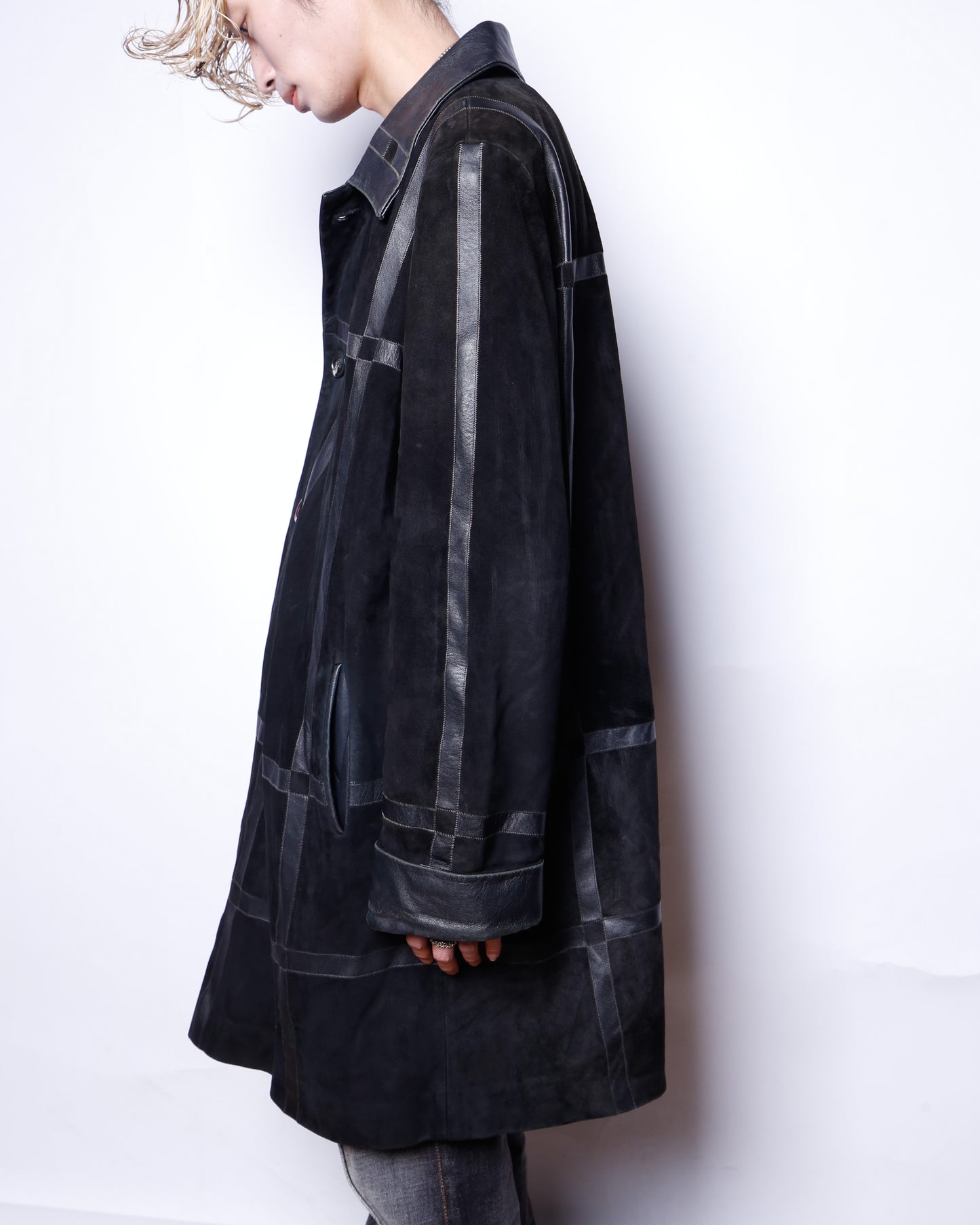 vintage euro louis armand grid leather coat