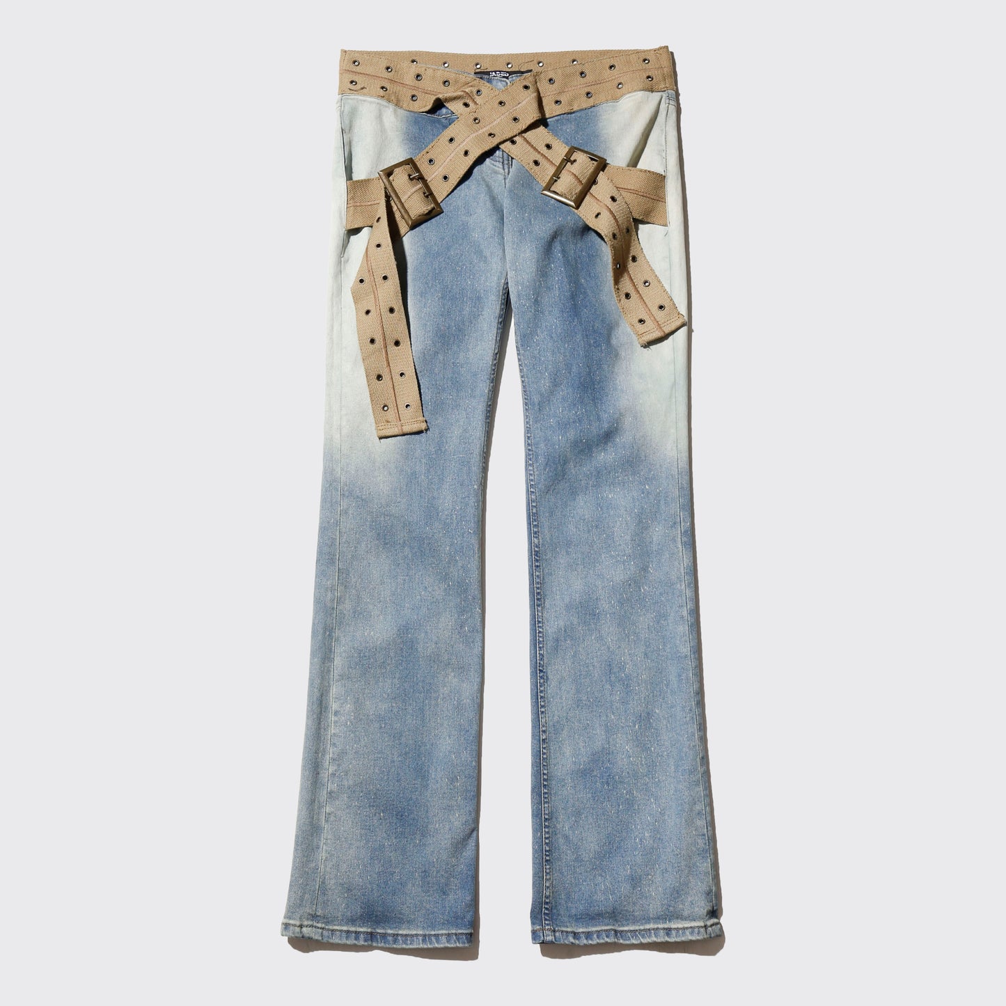 vintage jaded london stonewash strap flare jeans