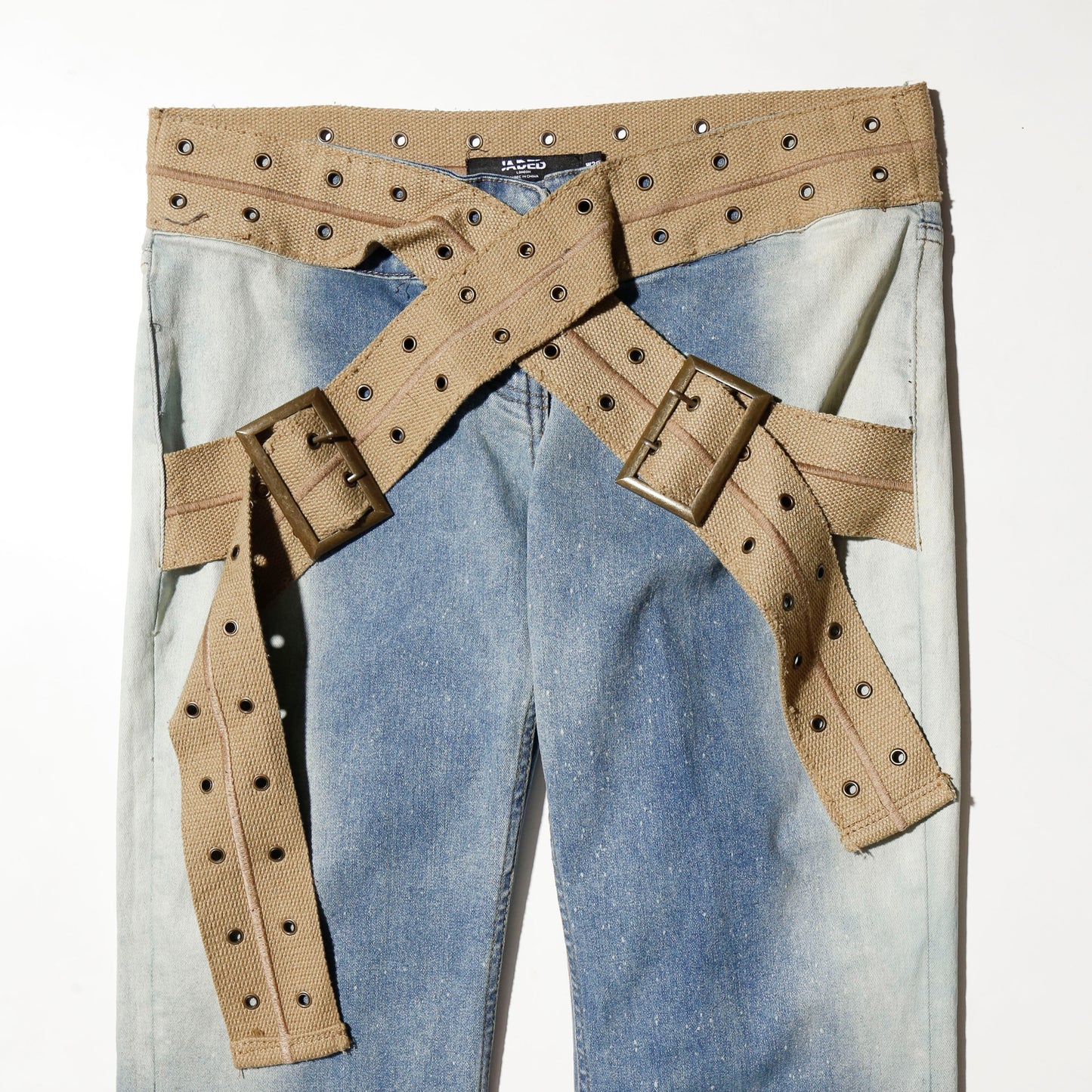 vintage jaded london stonewash strap flare jeans