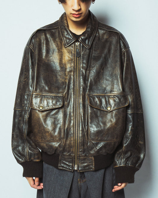 vintage faded aviator leather jacket