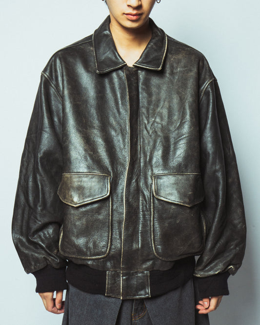 vintage loose aviator leather jacket