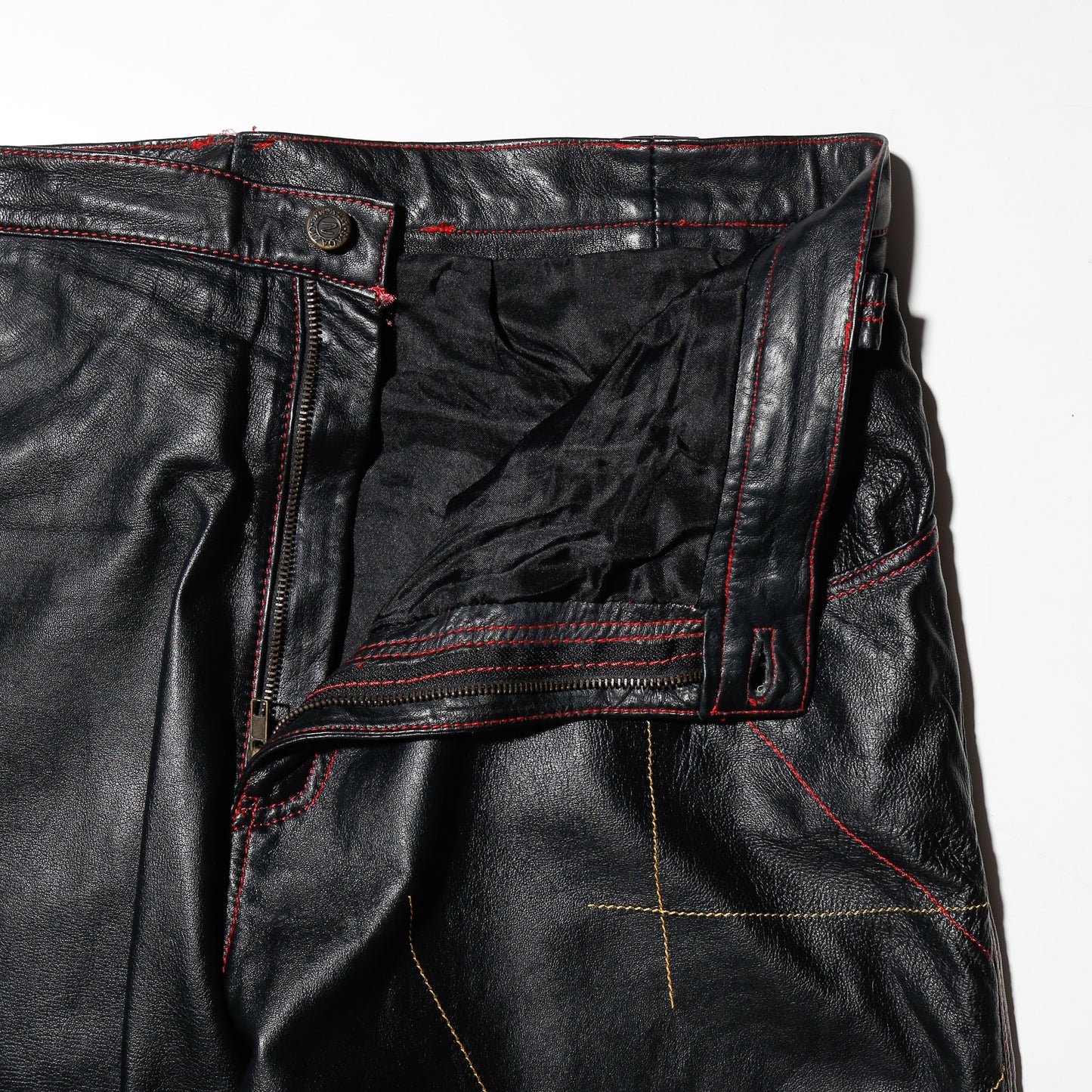 vintage stitched cow hide leather wide trousers