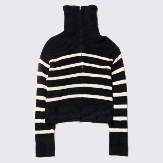 vintage border cropped half zip sweater