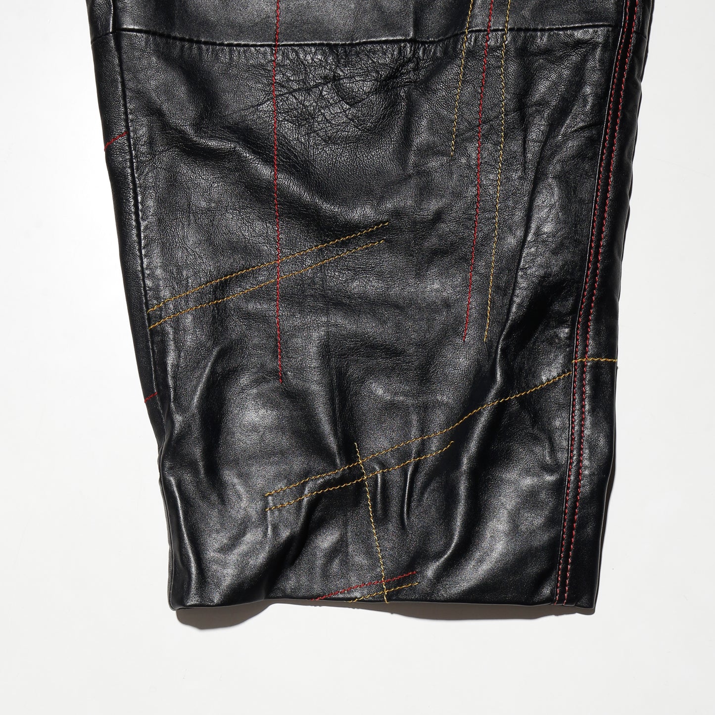 vintage stitched cow hide leather wide trousers