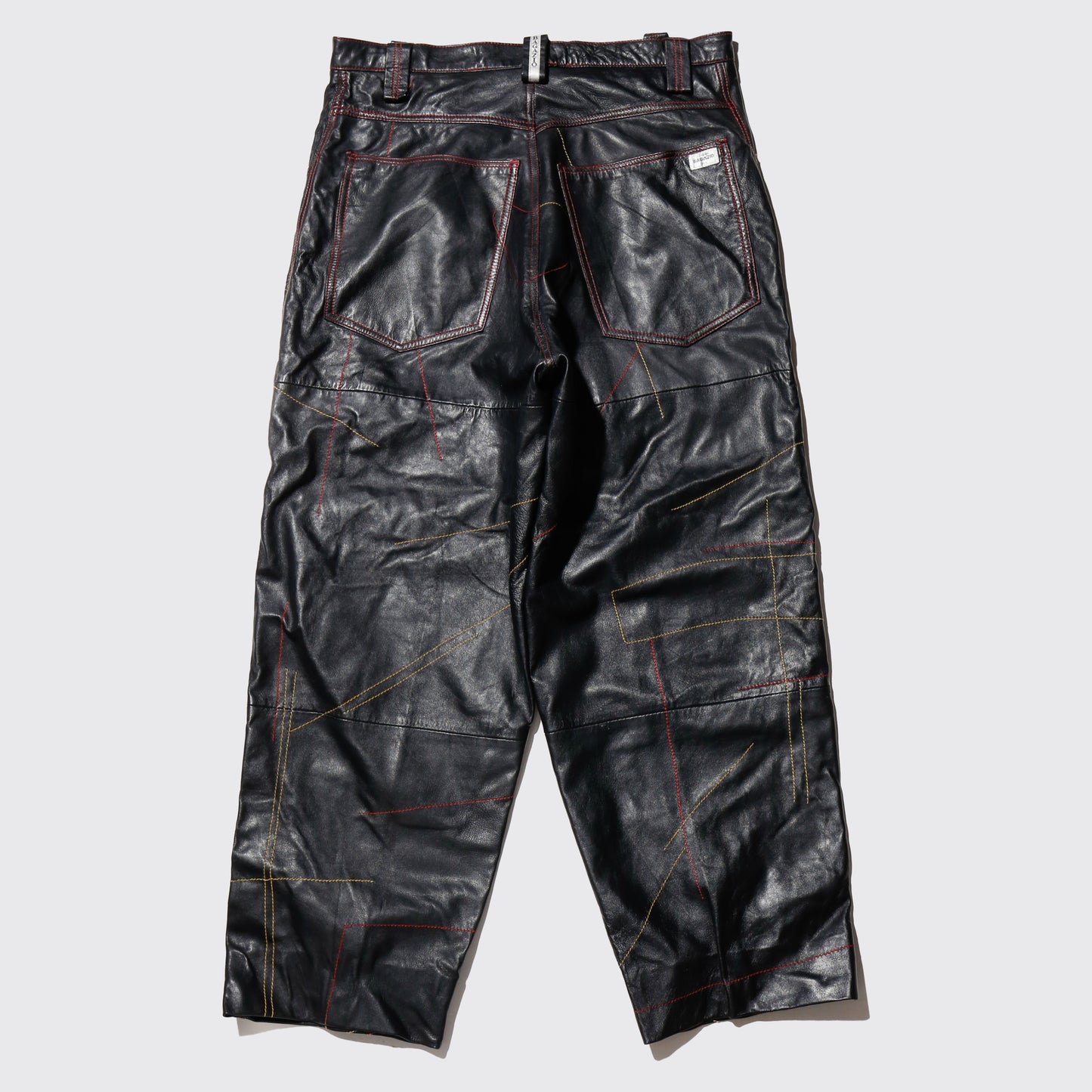 vintage stitched cow hide leather wide trousers