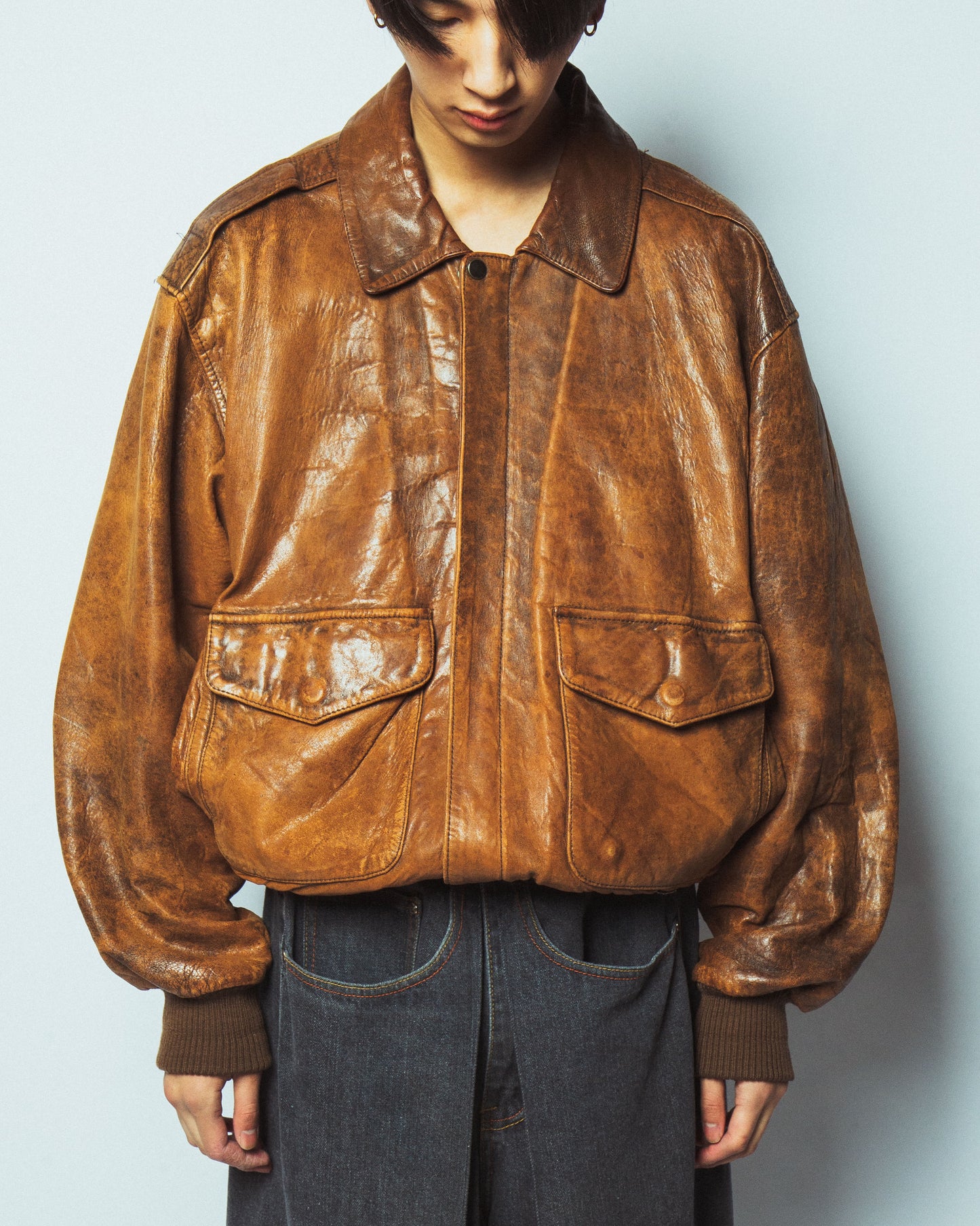 vintage loose aviator leather jacket