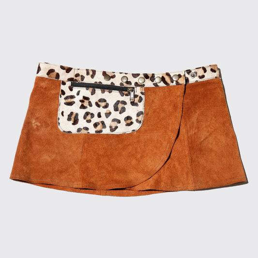 vintage unborn calf mix leather wrap skirt