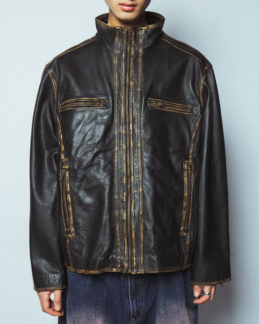 vintage zipped fade leather jacket